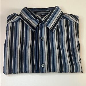 Axcess Striped Button Down Shirt Black/Gray Size Medium